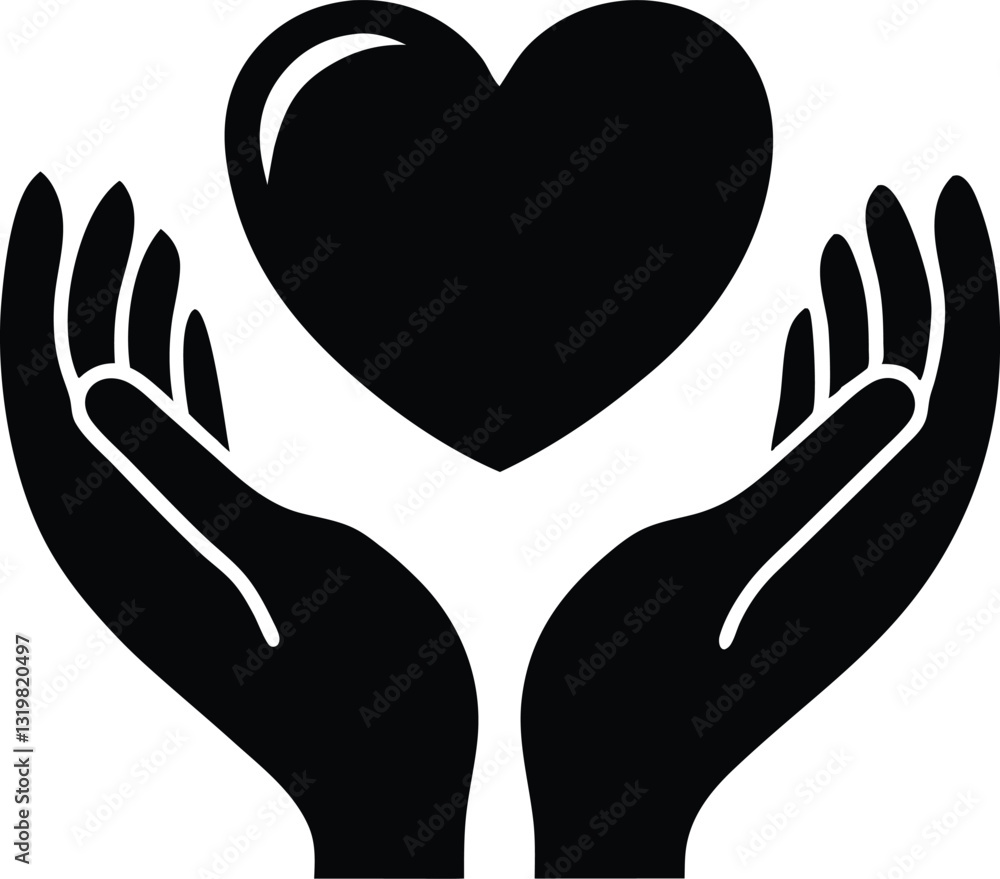 heart in hands Silhouette vector, heart icon heart in hands Silhouette vector, heart icon