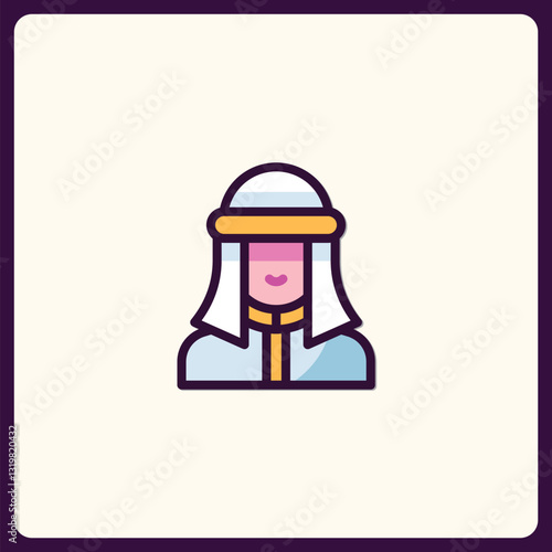 Arabian figure wearing traditional headdress, cultural icon illustration
