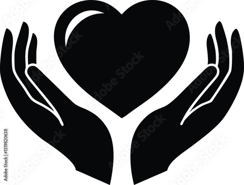 heart in hands Silhouette vector, heart icon