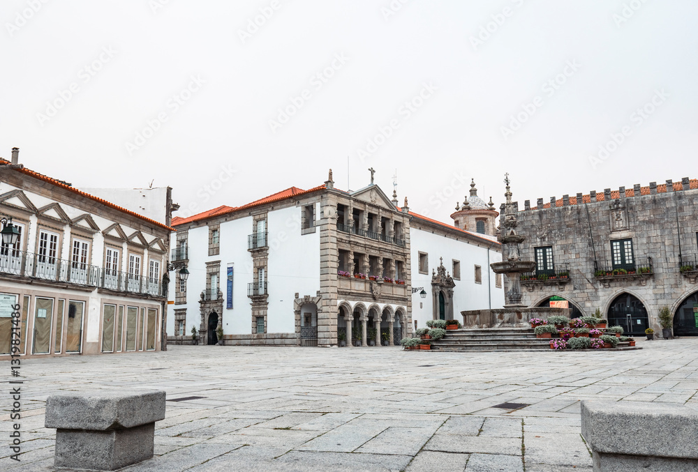 Fototapeta premium Republic Square with the Church of Mercy in the center in Viana do Castelo, Alto Minho, Portugal