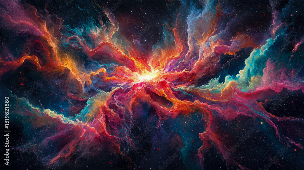 Cosmic Radiance: An abstract nebula explosion of vibrant color and celestial starlight Cosmic Radiance: An abstract nebula explosion of vibrant color and celestial starlight
