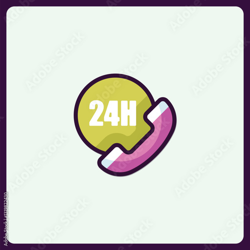 24 Hour service availability vector icon with phone headset and 24H mark