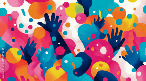 Celebration: Partygoers cheering with confetti, lively and colorful for festive invites or event posters.