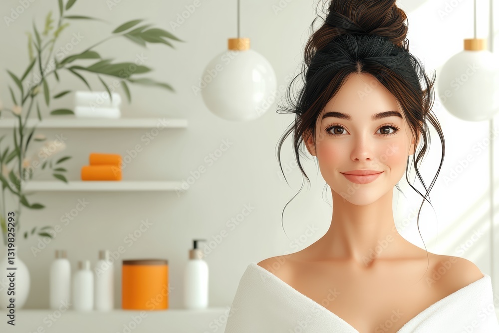 Bright and cheerful young woman smiling in a modern spa setting showcasing happiness