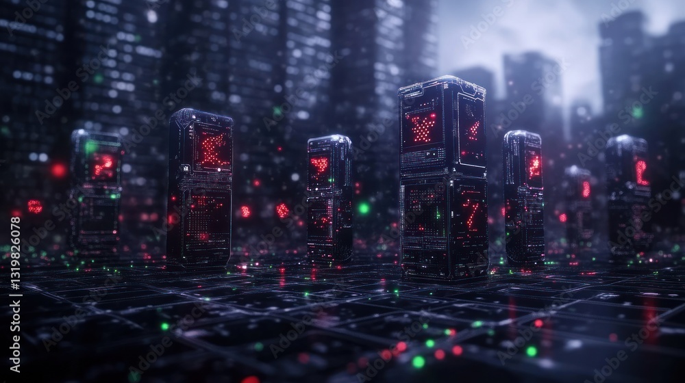 Fototapeta premium Futuristic Cityscape: Digital Data Towers