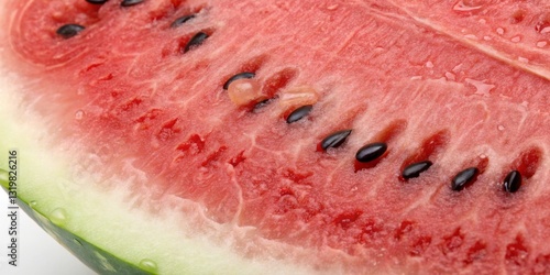 Obraz na płótnie Freshly cut watermelon displays refreshing red flesh and shiny black seeds, perfect for summer enjoyment and hydration w salonie