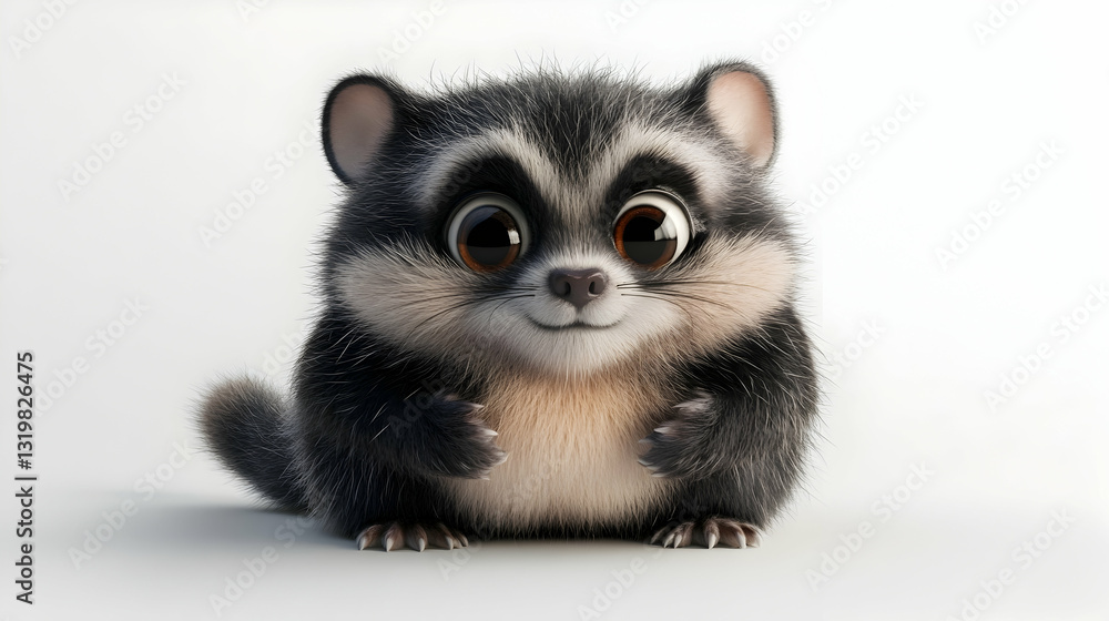 Black and White Animal with Big Eyes Digital Art on White Background Black and White Animal with Big Eyes Digital Art on White Background