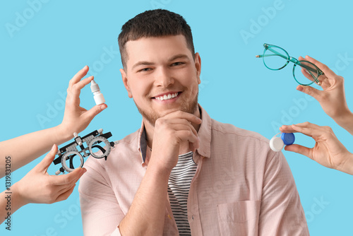 Young man and hands with it...