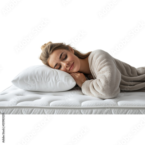 Beautiful Woman in Mattress Isolated Background