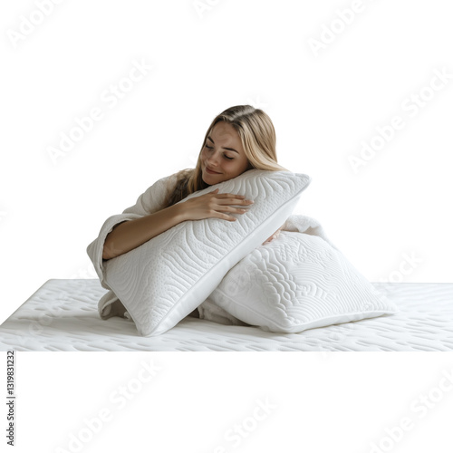 Beautiful Woman in Mattress Isolated Background