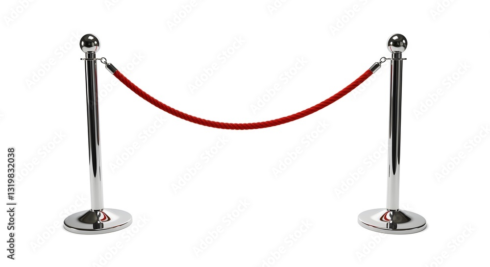 Set of red rope fences with chrome sticks isolated on a white background Set of red rope fences with chrome sticks isolated on a white background
