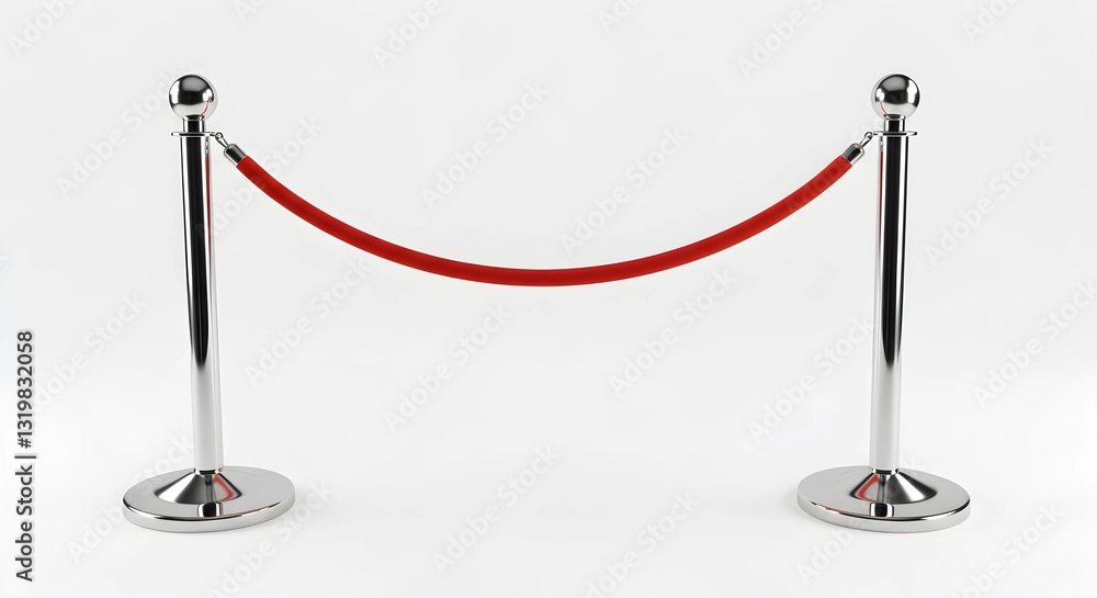 Set of red rope fences with chrome sticks isolated on a white background Set of red rope fences with chrome sticks isolated on a white background