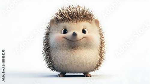 Cute Cartoon Hedgehog Standing Isolated on White Background with Soft Lighting and Smiling Expression in Children Illustration Style