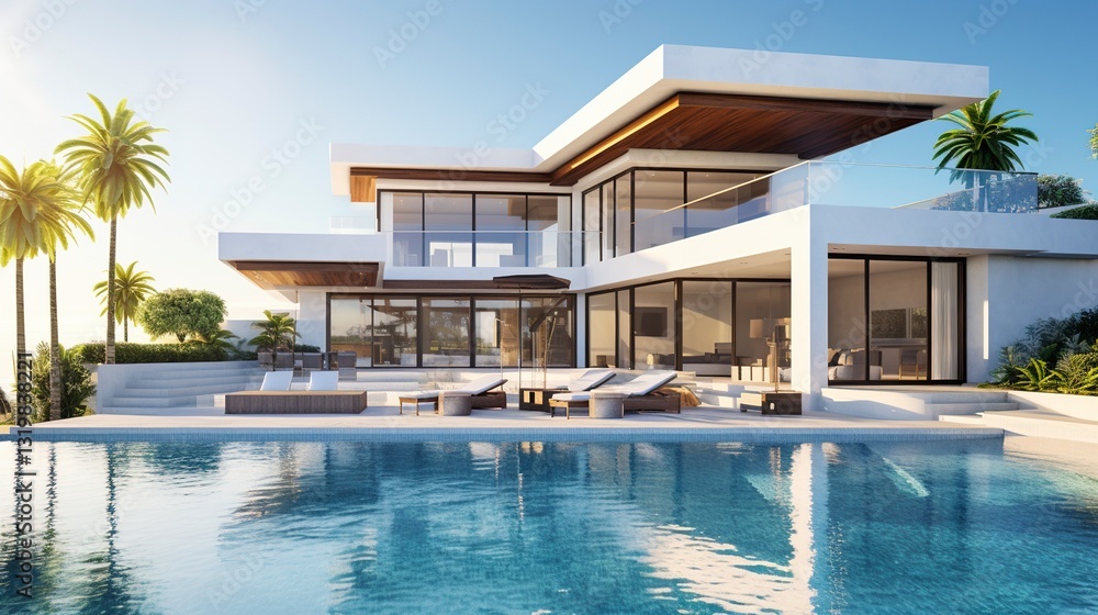 Fototapeta premium A photo of a luxury villa with a swimming pool