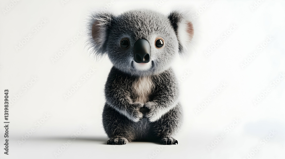 Fototapeta premium Digital Render of A Furry Gray Koala Standing on A White Background with Soft Lighting