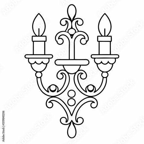 Hand-drawn Illustration of a modern wall sconce with Candles. Modern Wall lamp vector art design. coloring page, candlestick with candle