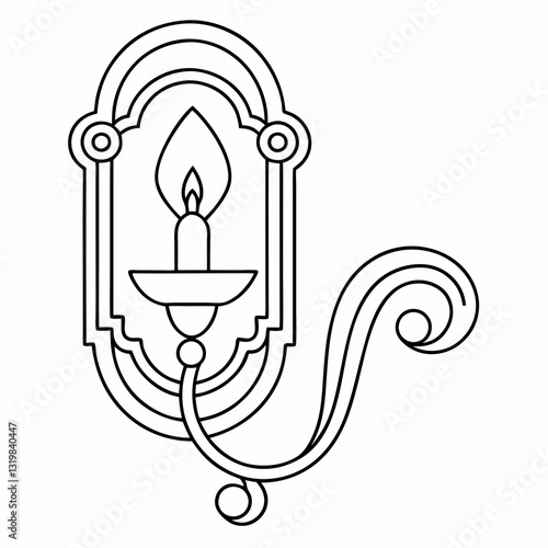 Hand-drawn Illustration of a modern wall sconce with Candles. Modern Wall lamp vector art design. coloring page, candlestick with candle