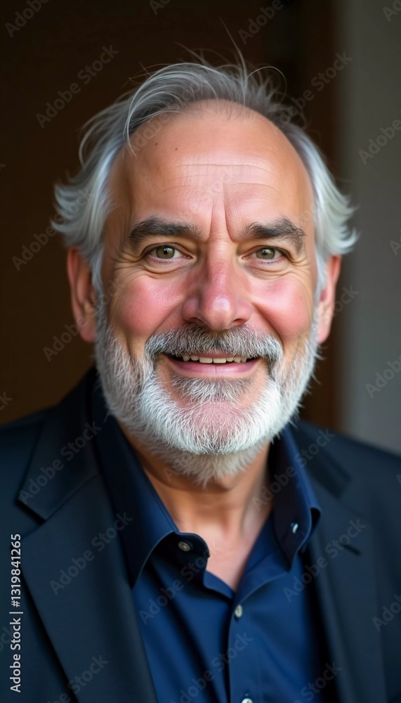 A cheerful older man with a silver beard and a bright smile shares his joy. Dressed in a black suit, he embodies wisdom and warmth, set against a cozy backdrop in Israel during a sunny day AI A cheerful older man with a silver beard and a bright smile shares his joy. Dressed in a black suit, he embodies wisdom and warmth, set against a cozy backdrop in Israel during a sunny day AI
