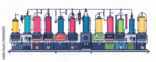 Flat linear industrial machines icons set.
