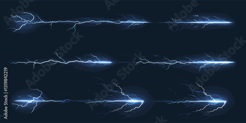 Flat vector electric lightning icons set on dark background.