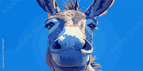 Flat vector icons set: donkey close-up in bright blue background.