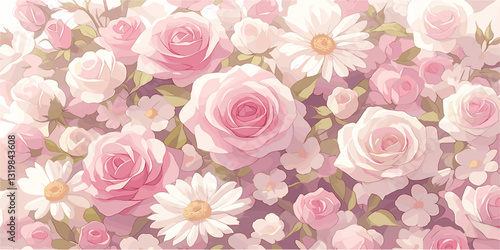 Flat pink floral icons set: elegant vector illustrations of roses and daisies.