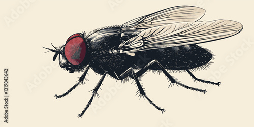 Detailed flat fly icons set in linear style for entomology and nature design projects.