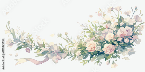 Elegant floral arrangement vector in pastel colors, flat style icons set.