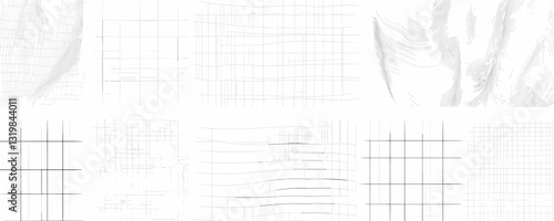 Linear flat icons set of abstract geometric patterns with grid and lines - vector style.