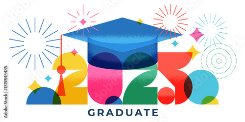 Class of 2025 graduate celebration. Vector illustration. Education banner, typography poster, greeting card print design