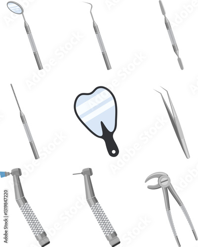 Dental instruments. Vector illustration of essential dental tools