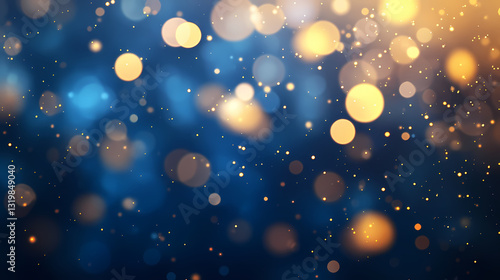 Golden bokeh on blue background. Dreamy Illumination. Illustration