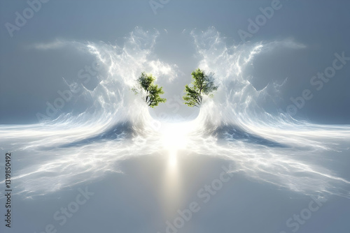 Dynamic Abstract Representation of Water Splash with Green Elements in Bright Ethereal Light photo