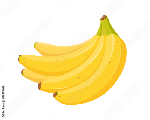 Bunch of yellow banana. Bananas fruits icon. Organic tropical banana on branch for juice, smoothie or healthy food. Vector illustration isolated on white background.