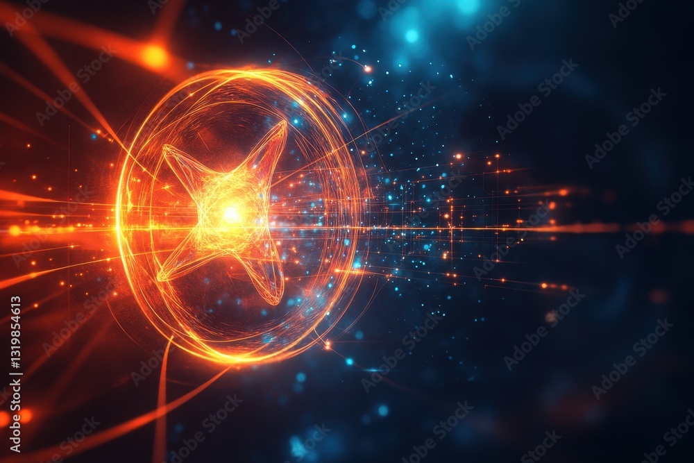Obraz premium Electric star of glowing energy radiating from a central point in a digital universe