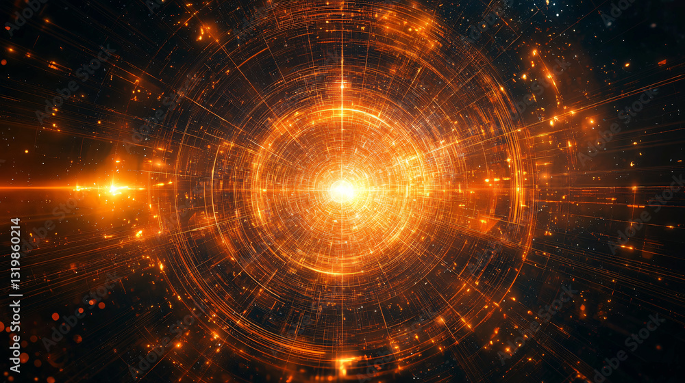 Fototapeta premium A futuristic sacred geometry pattern blending golden ratio elements with celestial light, symbolizing universal connection.
