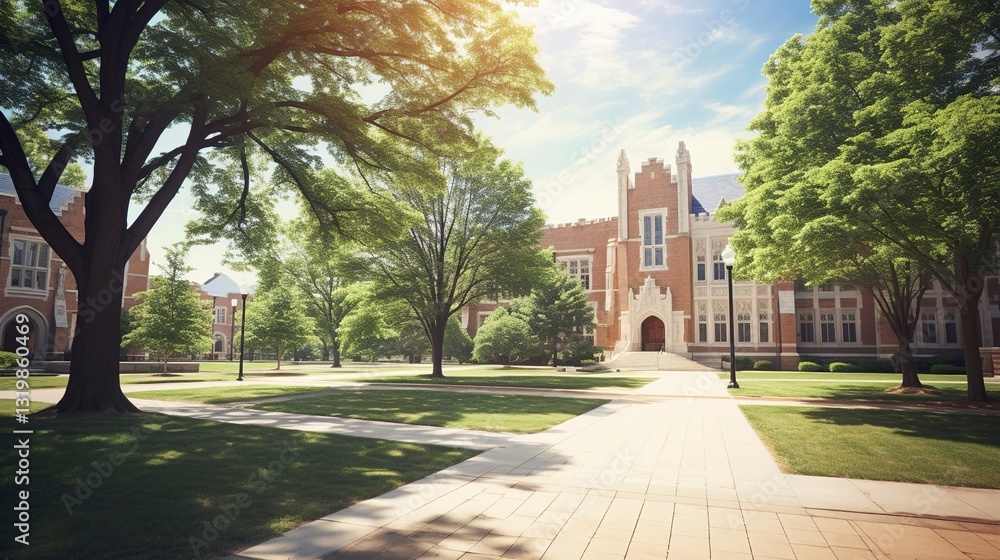 Obraz premium A photo of a college campus with a quad