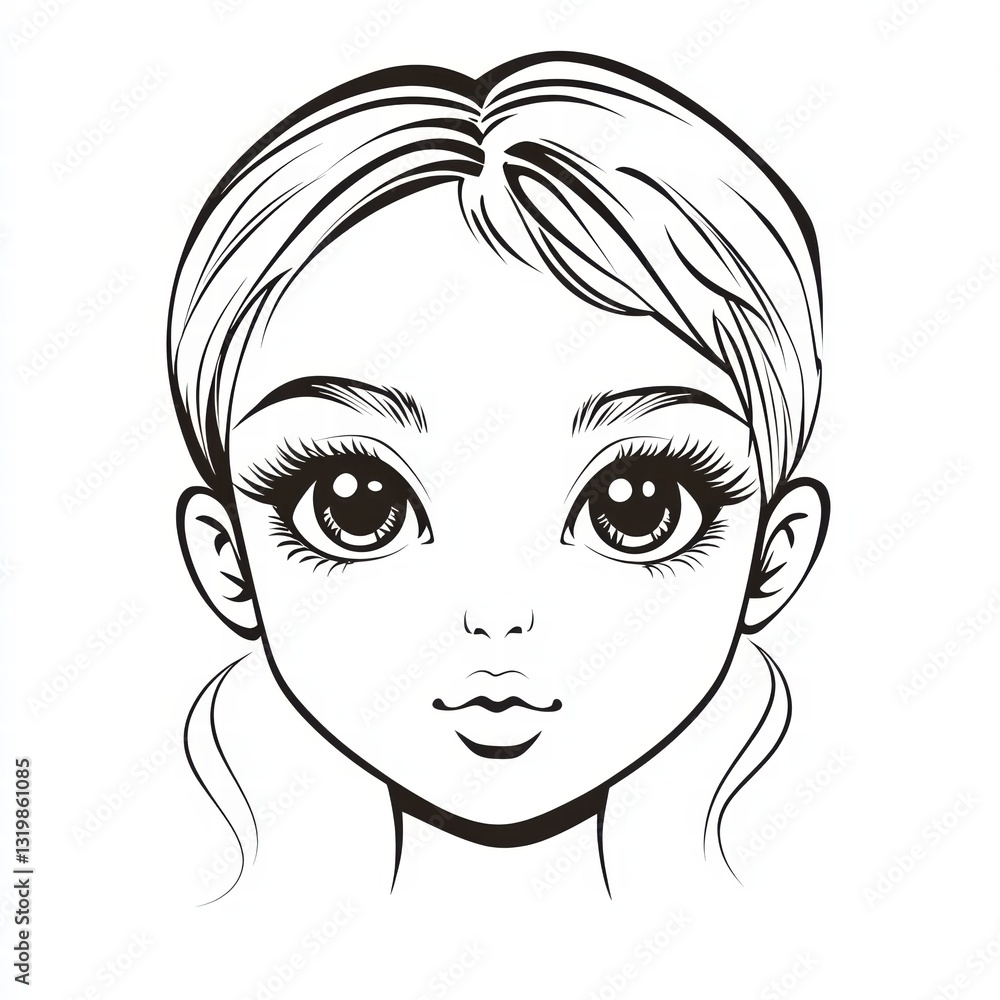 Sweet Portrait: A beautifully crafted line art illustration showcases the delicate features of a young girl. Emphasizing innocence, youthfulness and beauty. Sweet Portrait: A beautifully crafted line art illustration showcases the delicate features of a young girl. Emphasizing innocence, youthfulness and beauty.