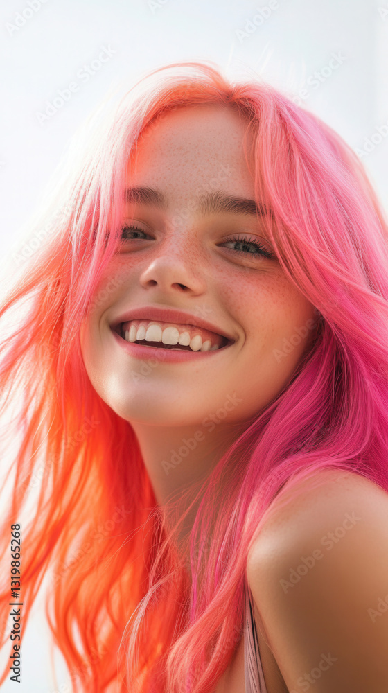 Vibrant portrait of a young model with bright pink hair in natural light Vibrant portrait of a young model with bright pink hair in natural light