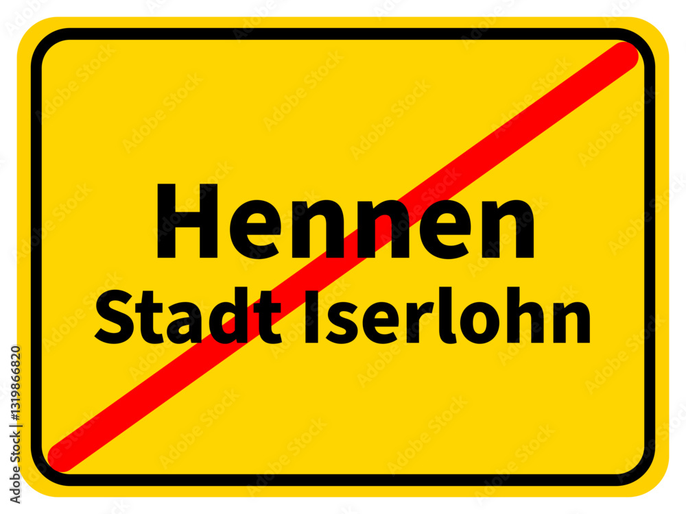 Grafische Darstellung des Ortsausgangsschildes von Hennen, einem Ortsteil der Stadt Iserlohn im Märkischen Kreis Grafische Darstellung des Ortsausgangsschildes von Hennen, einem Ortsteil der Stadt Iserlohn im Märkischen Kreis