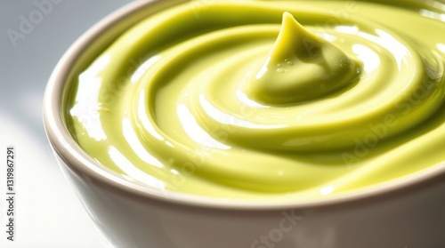 Wallpaper Mural Macro Close up of Creamy Green Guacamole, Fresh Avocado Swirled in a Small White Bowl, Clean White Background Torontodigital.ca