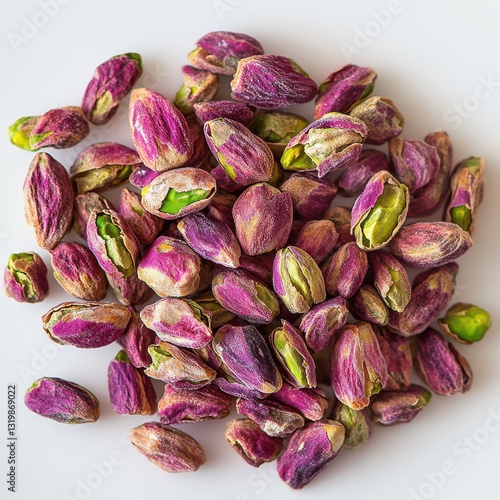 Roasted pistachios on a plain background ready for tasting