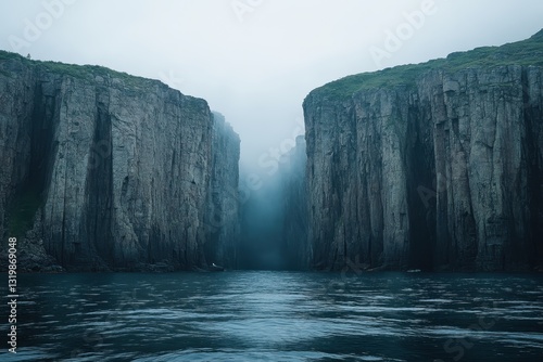 Majestic Cliffs and Misty Waters in a Serene Coastal Landscape