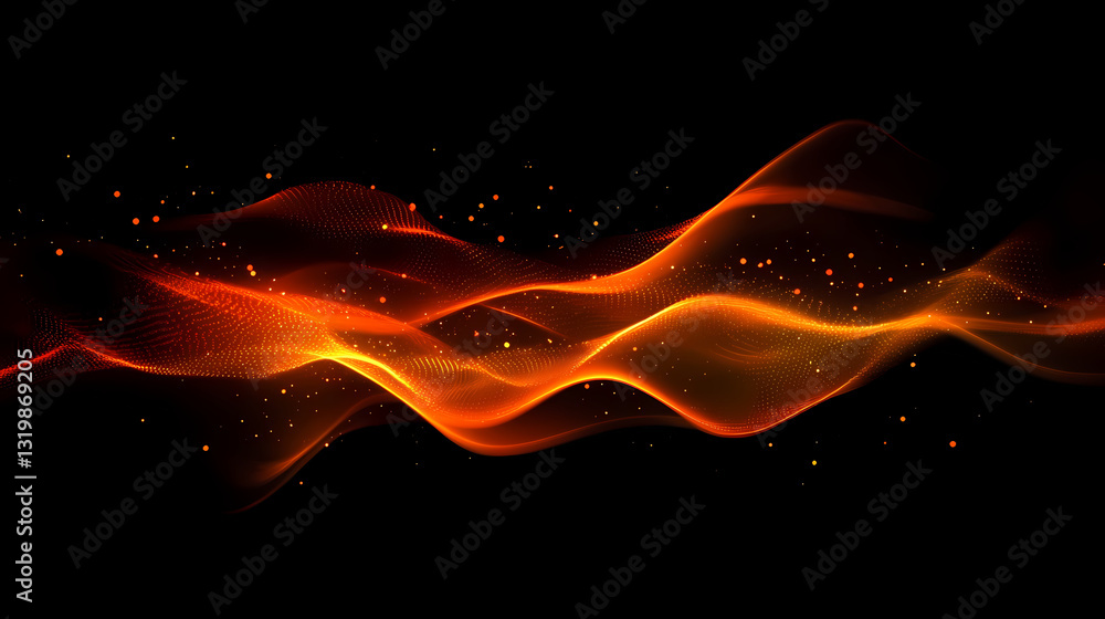 Fototapeta premium Dynamic flow of fiery orange sparks and shimmering particles in a dark background. Incandescent Flow. Illustration