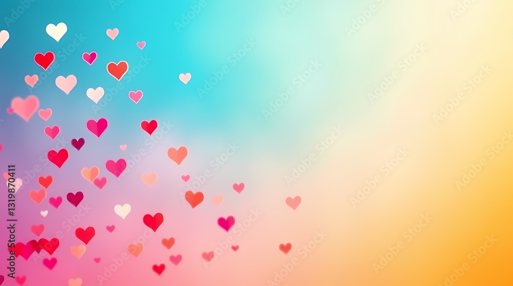 Obraz premium A Symphony of Hearts: Floating hearts, each a testament to love, gently cascade across a vivid gradient of colors.