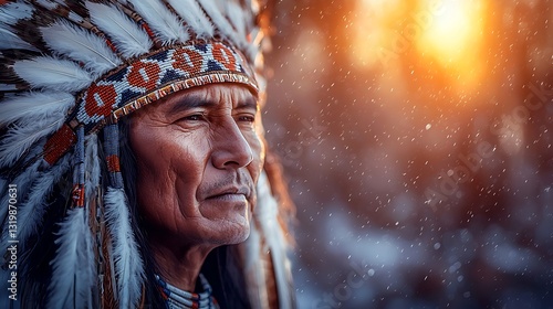 Native American Chief for Winter Sunset.