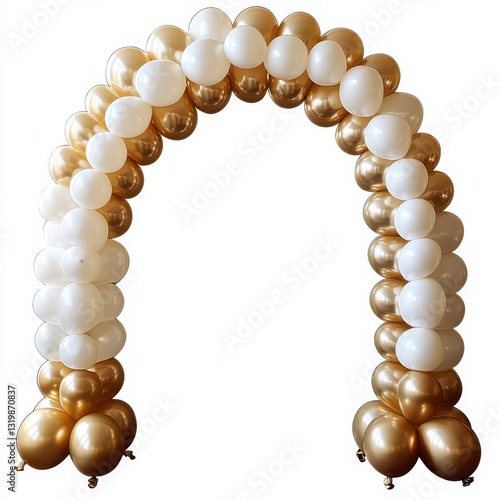 Elegant golden and white balloon arch for celebrations