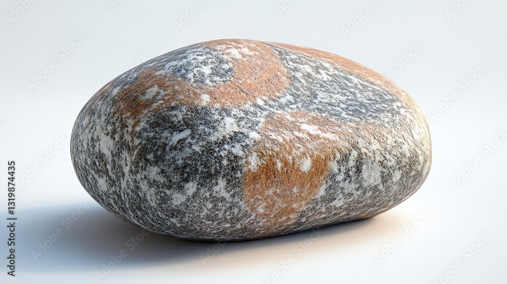 Fototapeta premium Smooth River Rock with Orange and Gray Pattern on White Background
