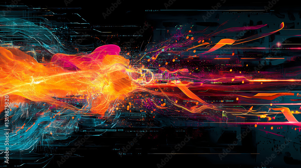 Fototapeta premium Stunning futuristic energy flow and digital electricity surges in a dynamic luminous and incandescent visual display of technology power and connection. Incandescent Flow. Illustration