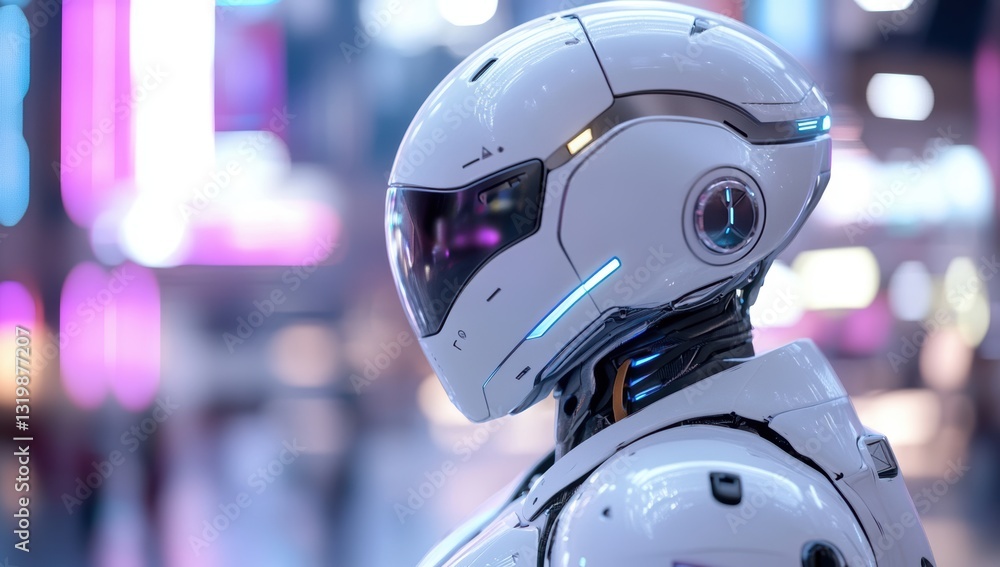 futuristic humanoid robot with advanced ai technology sleek white cybernetic android with glowing blue lights high tech artificial intelligence cyberpunk sci fi futuristic humanoid robot with advanced ai technology sleek white cybernetic android with glowing blue lights high tech artificial intelligence cyberpunk sci fi